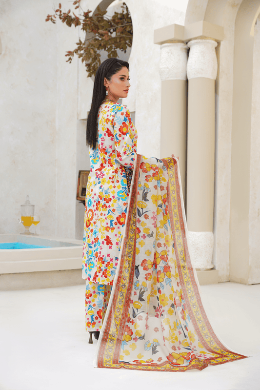 Memonaas Graceful Floral Lawn Suit with Printed Dupatta