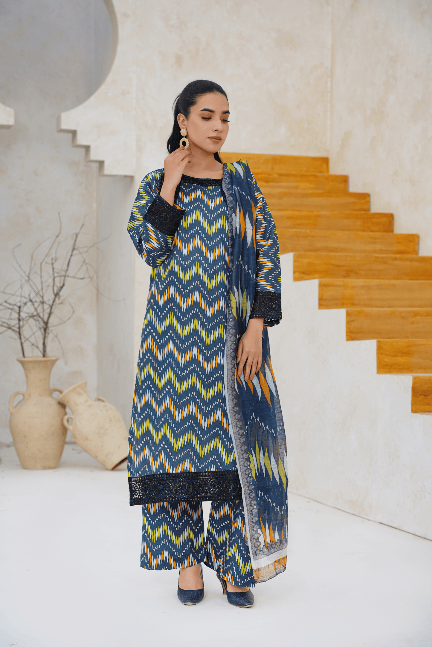 Embroidered Luxury Lawn 3 Piece Suit with Printed Dupatta