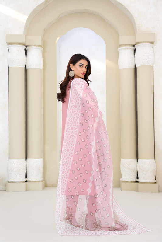 Embroidered Luxury Lawn 3 Piece Suit with Printed Dupatta – Blush Pink
