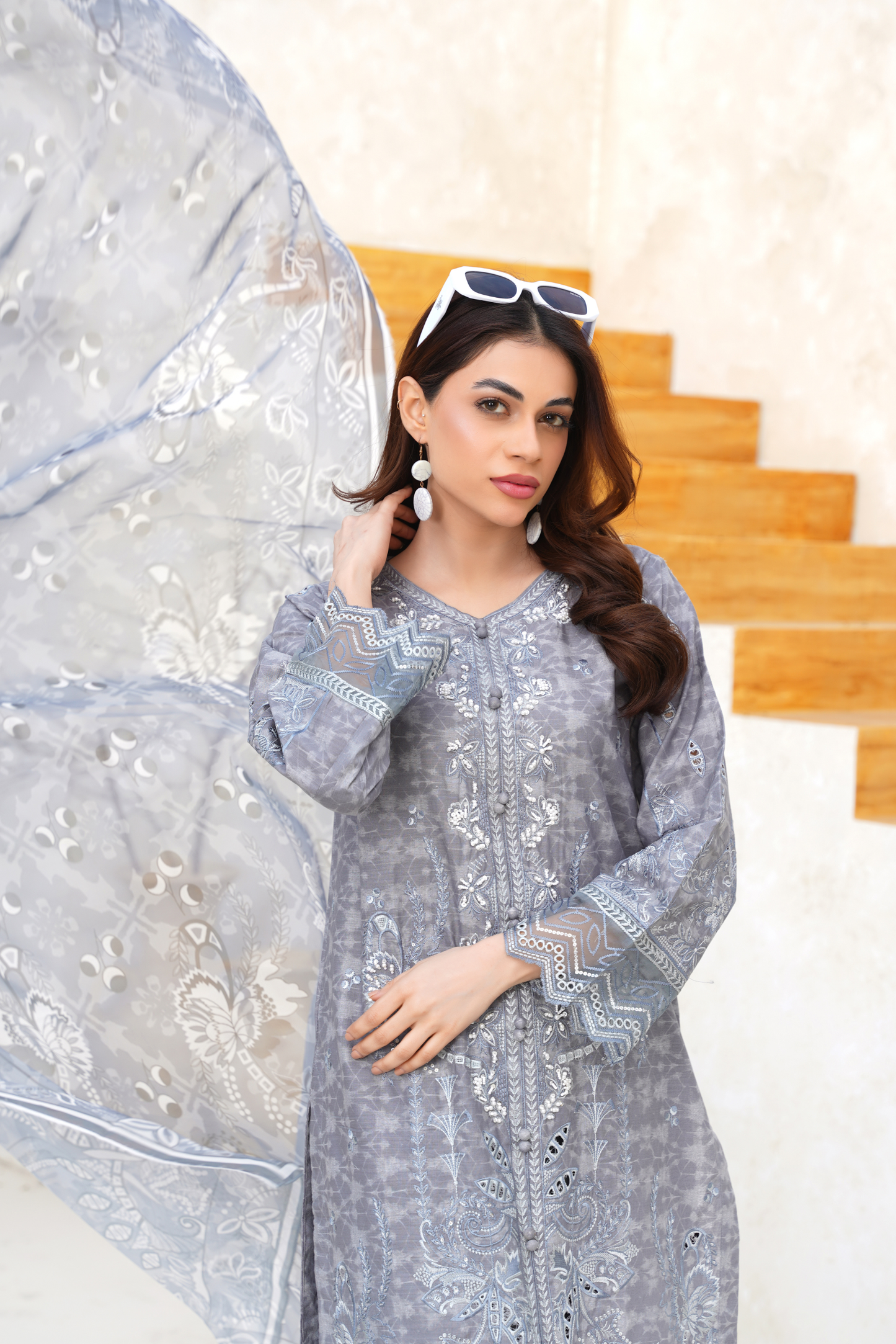 Embroidered Lawn 3 Piece Summer Suit with Printed Dupatta | Elegant Summer Wear