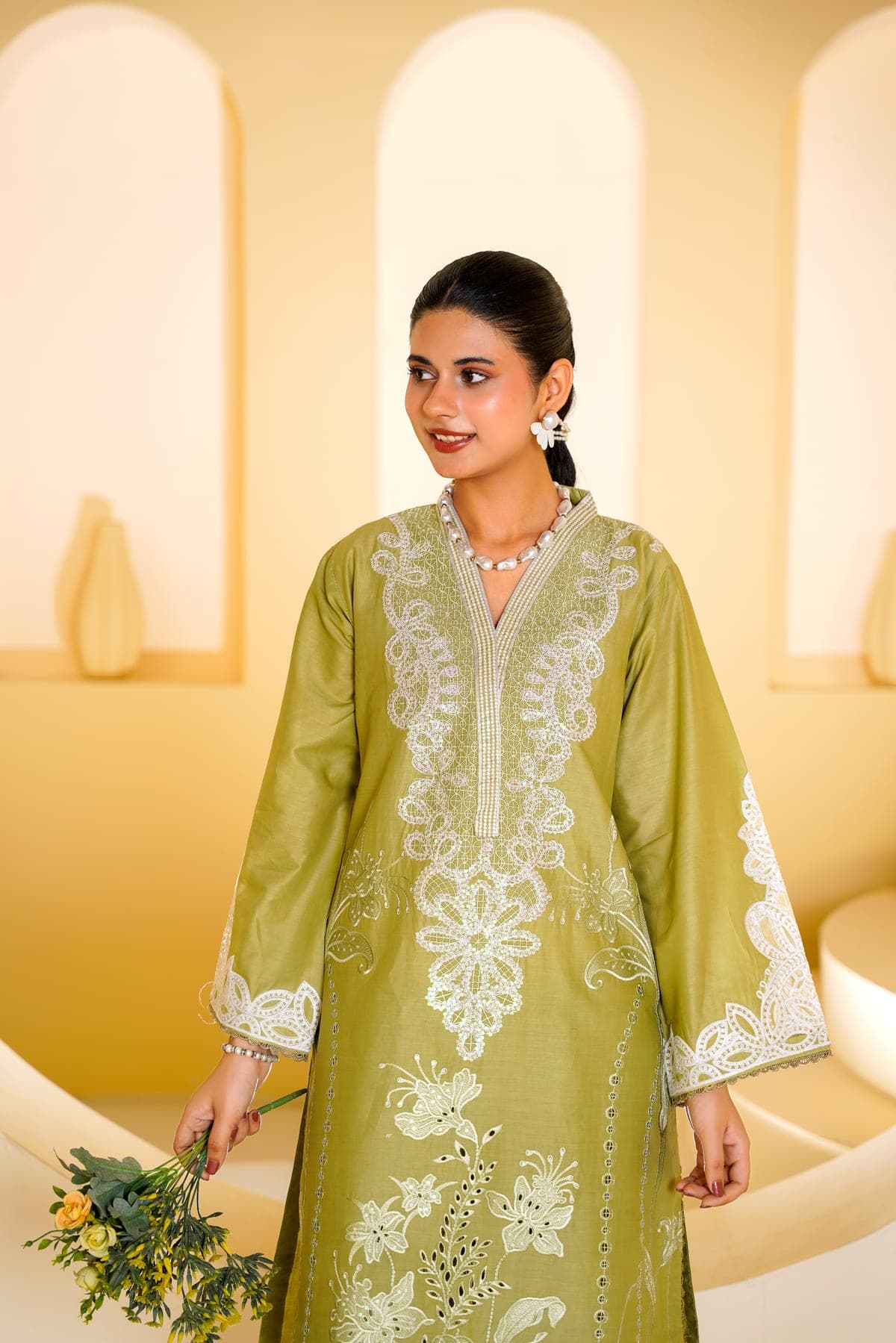 Olive Leaf Print Suit