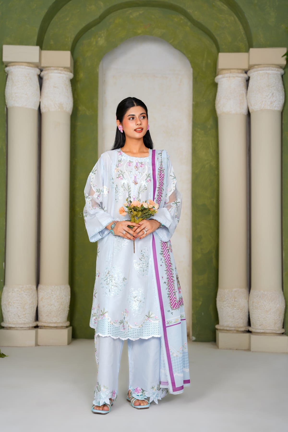 Powder Blue Embroidered Suit