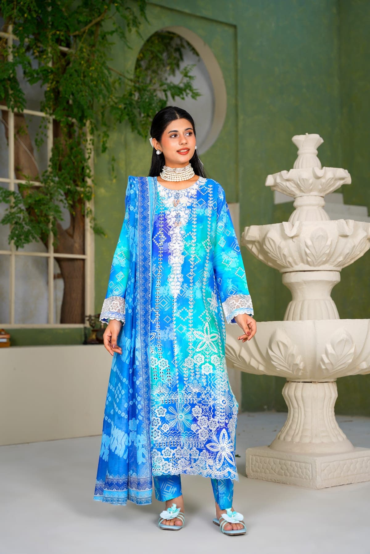 Azure Ombre Embroidered Suit