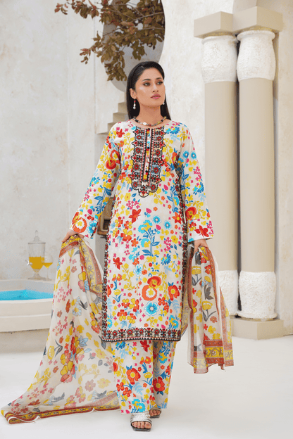 Memonaas Graceful Floral Lawn Suit with Printed Dupatta