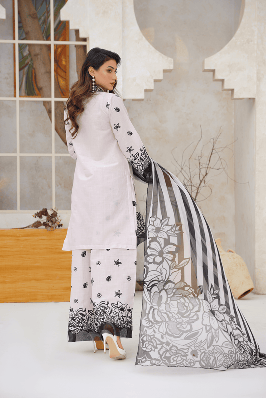 Memonaas Monochrome Elegance Lawn 3 Piece Suit – Black & White Collection