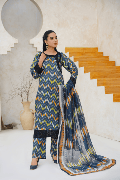 Embroidered Luxury Lawn 3 Piece Suit with Printed Dupatta
