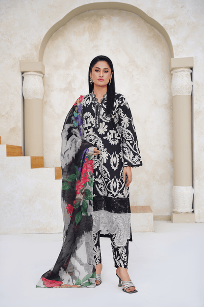 Embroidered Luxury Lawn 3 Piece Suit with Printed Dupatta