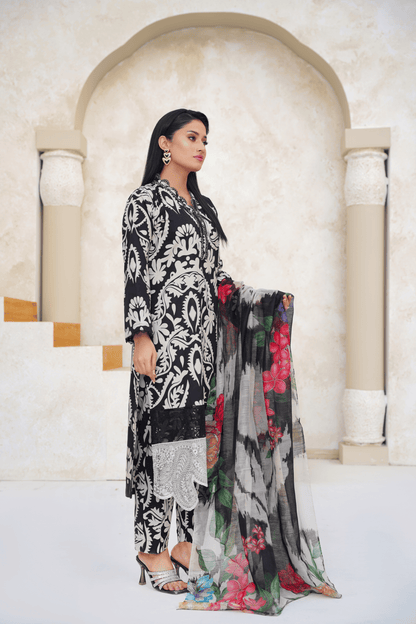 Embroidered Luxury Lawn 3 Piece Suit with Printed Dupatta