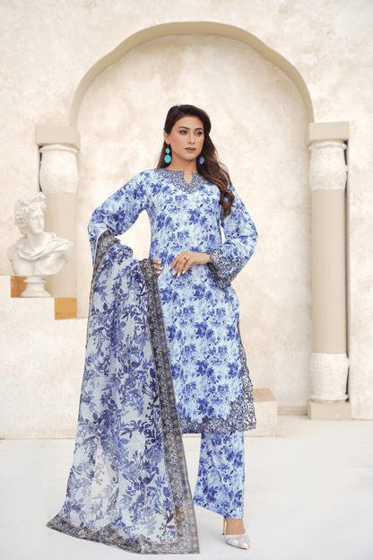 Embroidered Luxury Lawn 3 Piece Suit with Printed Dupatta
