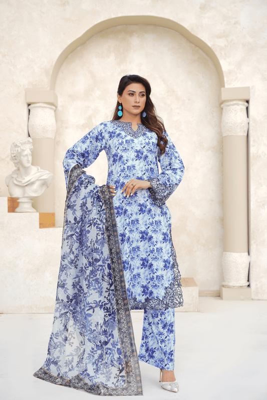 Embroidered Luxury Lawn 3 Piece Suit with Printed Dupatta