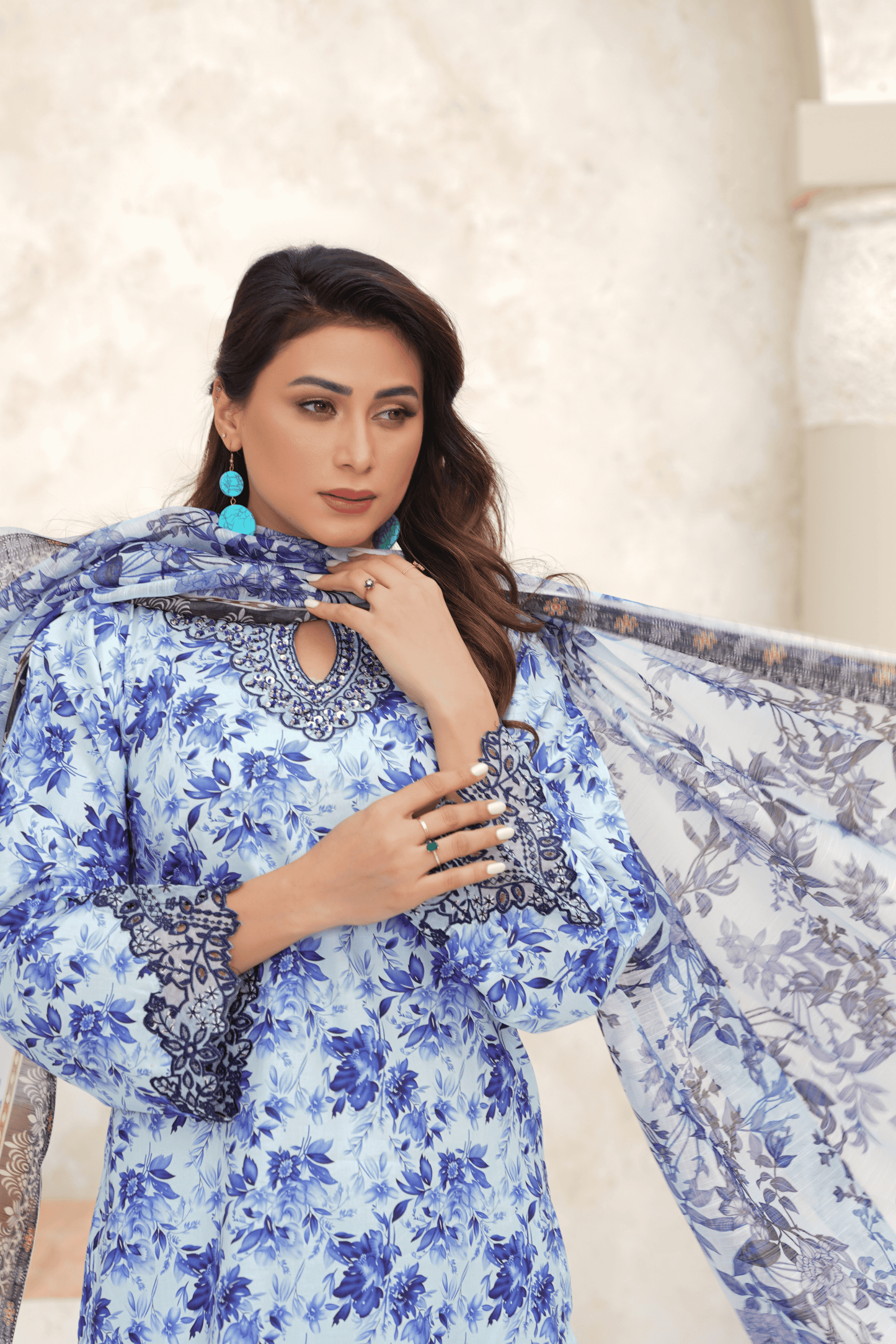 Embroidered Luxury Lawn 3 Piece Suit with Printed Dupatta