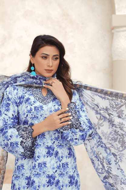 Embroidered Luxury Lawn 3 Piece Suit with Printed Dupatta
