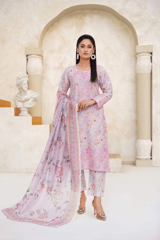Embroidered Luxury Lawn 3 Piece Suit with Printed Dupatta