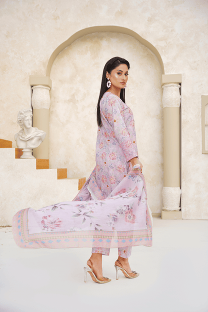 Embroidered Luxury Lawn 3 Piece Suit with Printed Dupatta