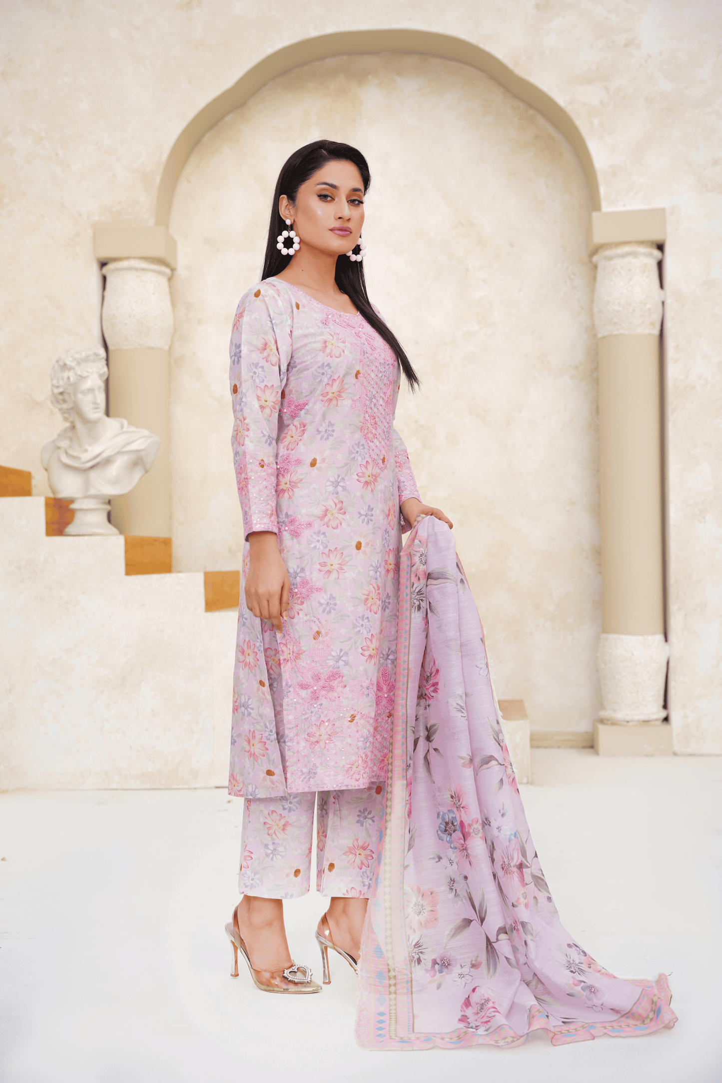 Embroidered Luxury Lawn 3 Piece Suit with Printed Dupatta