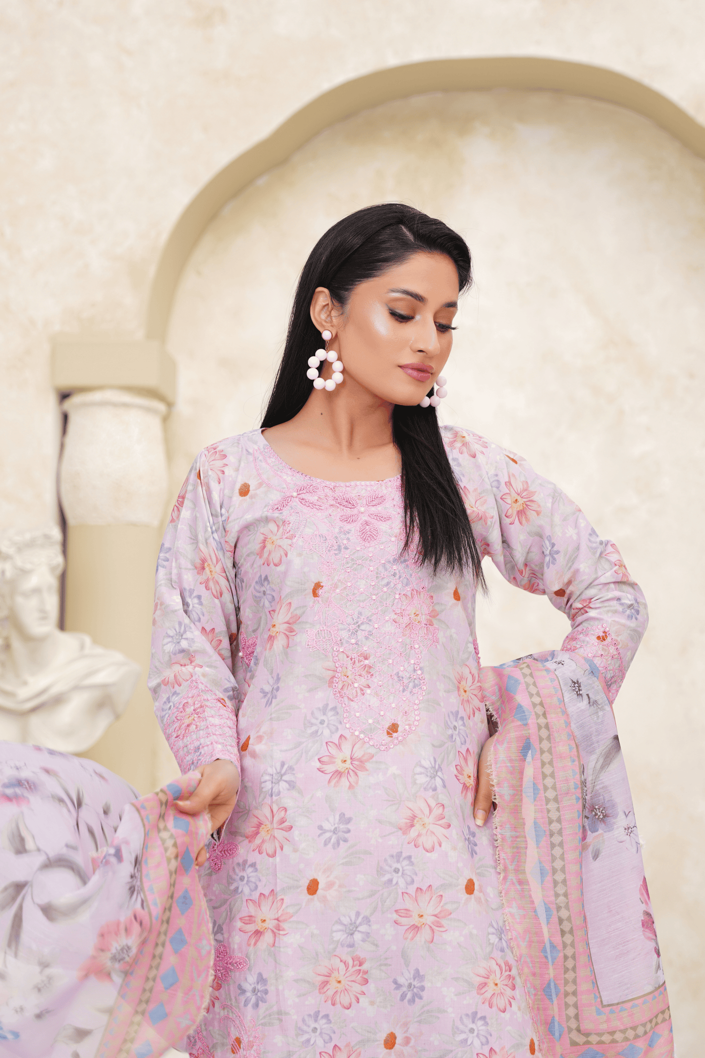 Embroidered Luxury Lawn 3 Piece Suit with Printed Dupatta