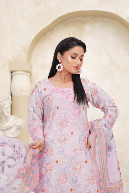 Embroidered Luxury Lawn 3 Piece Suit with Printed Dupatta