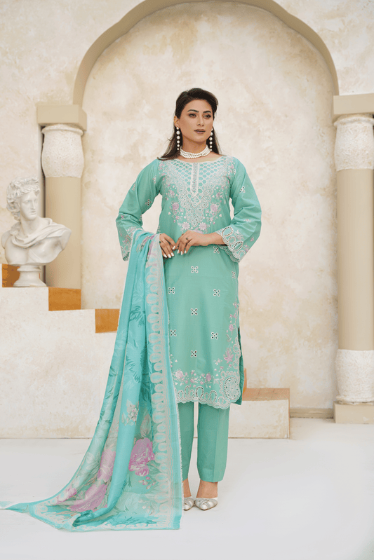 Embroidered Luxury Lawn 3 Piece Suit with Printed Dupatta