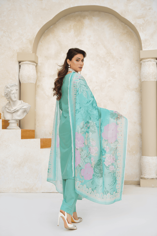 Embroidered Luxury Lawn 3 Piece Suit with Printed Dupatta