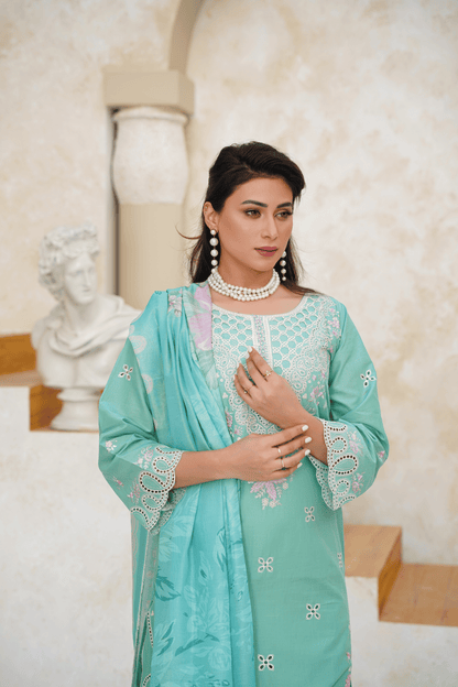Embroidered Luxury Lawn 3 Piece Suit with Printed Dupatta