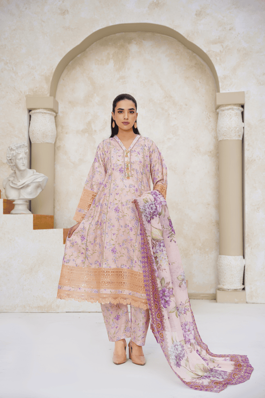 Embroidered Luxury Lawn 3 Piece Suit with Printed Dupatta