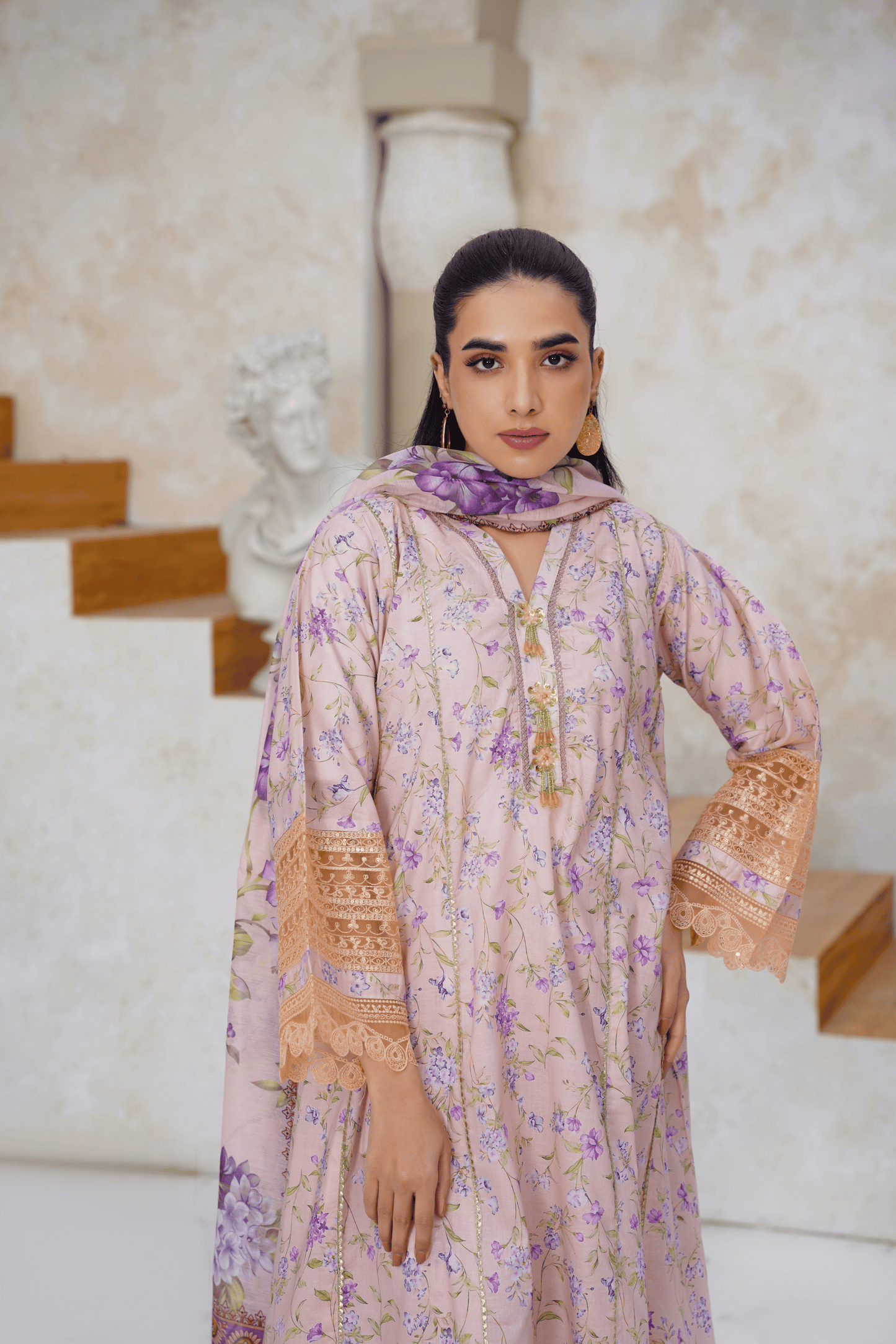 Embroidered Luxury Lawn 3 Piece Suit with Printed Dupatta