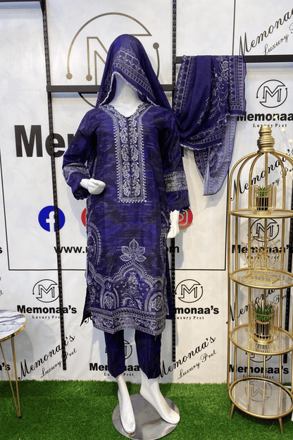 Embroidered Luxury Lawn 3 Piece Suit with Printed Dupatta