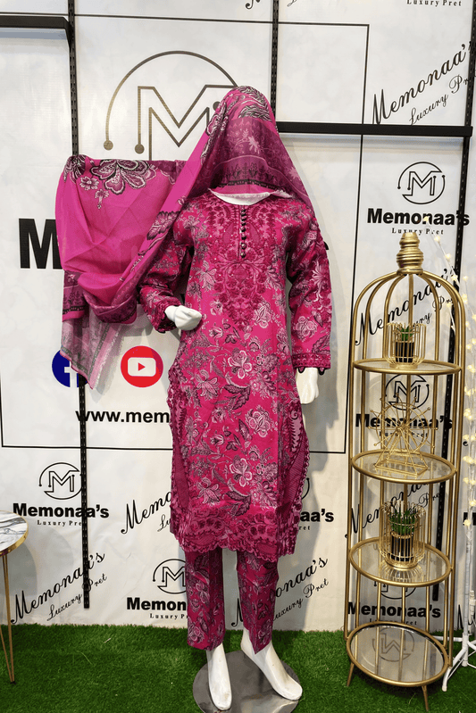 Embroidered Luxury Lawn 3 Piece Suit with Printed Dupatta