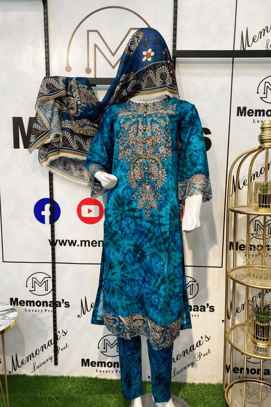 Embroidered Luxury Lawn 3 Piece Suit with Printed Dupatta