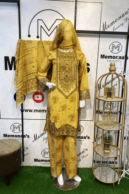 Embroidered Lawn 3 Piece Suit with Chiffon Dupatta – Magenta