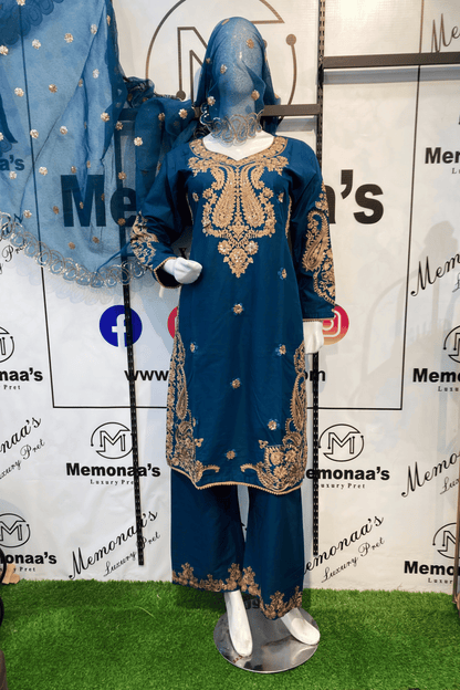 Embroidered Cotton 3 Piece Suit with Embroidered Khadi Net Dupatta