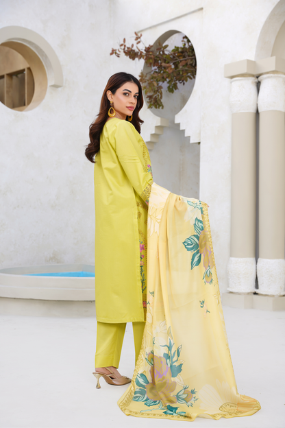 Embroidered Khaddar 3 Piece Winter Suit with Chiffon Dupatta | Elegant Festive Wear