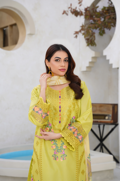 Embroidered Khaddar 3 Piece Winter Suit with Chiffon Dupatta | Elegant Festive Wear