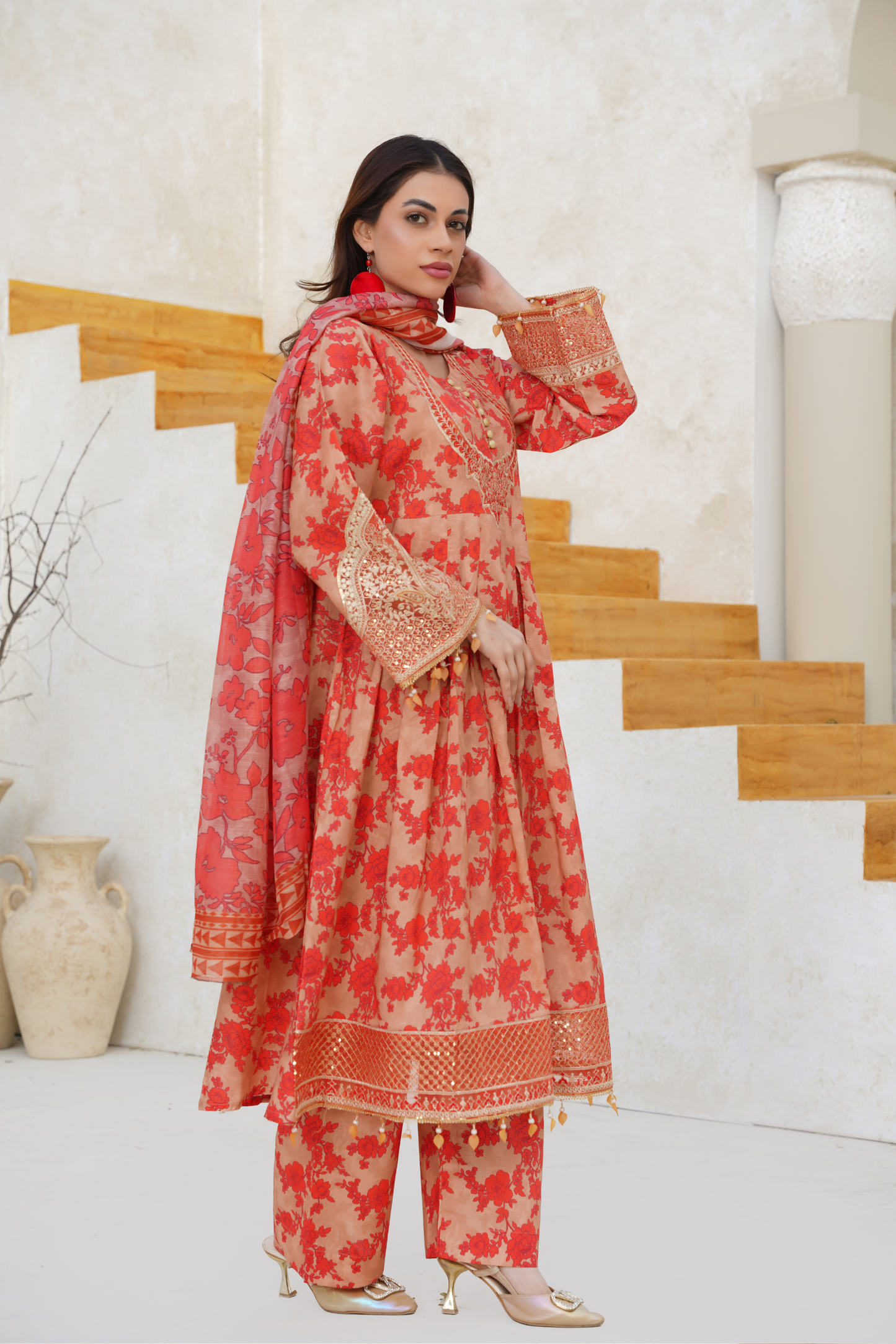 Printed Lawn 3 Piece Summer Suit with Embroidered Neckline & Dupatta | Festive Summer Wear