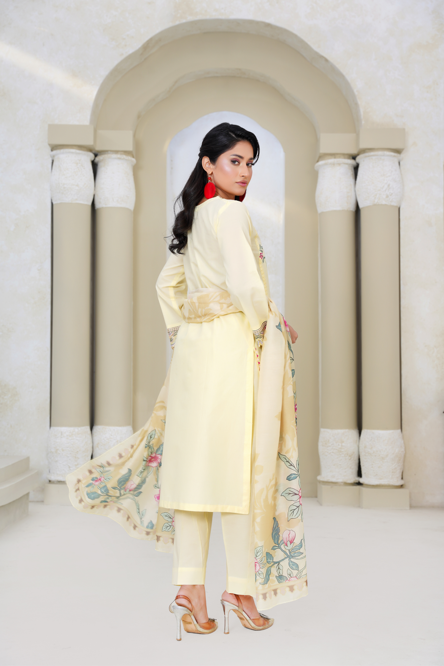 Embroidered Lawn 3 Piece Suit with Printed Dupatta – Pastel Yellow