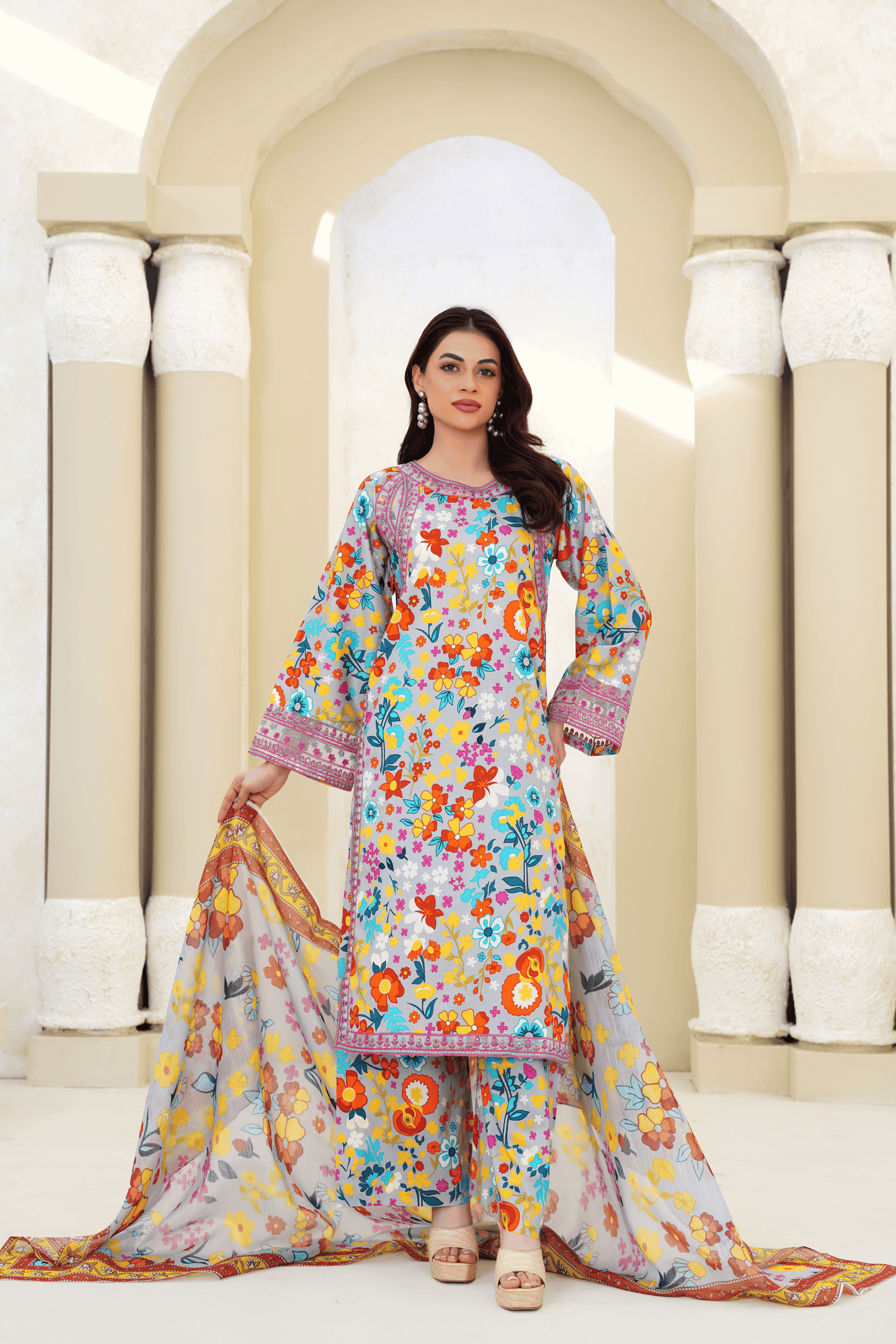 Memonaas Summer Vibrant Floral 3 Piece Suit