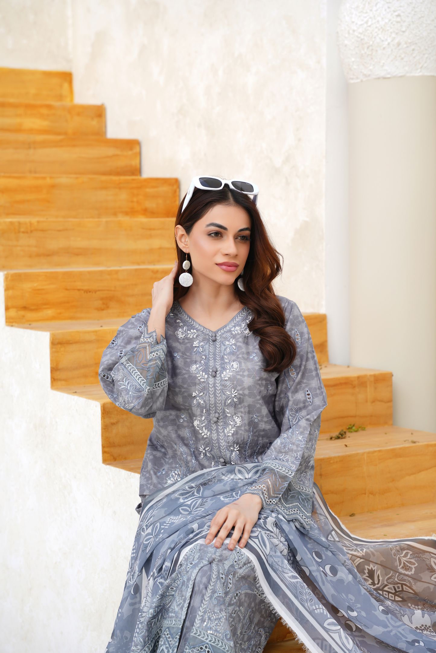 Embroidered Lawn 3 Piece Summer Suit with Printed Dupatta | Elegant Summer Wear